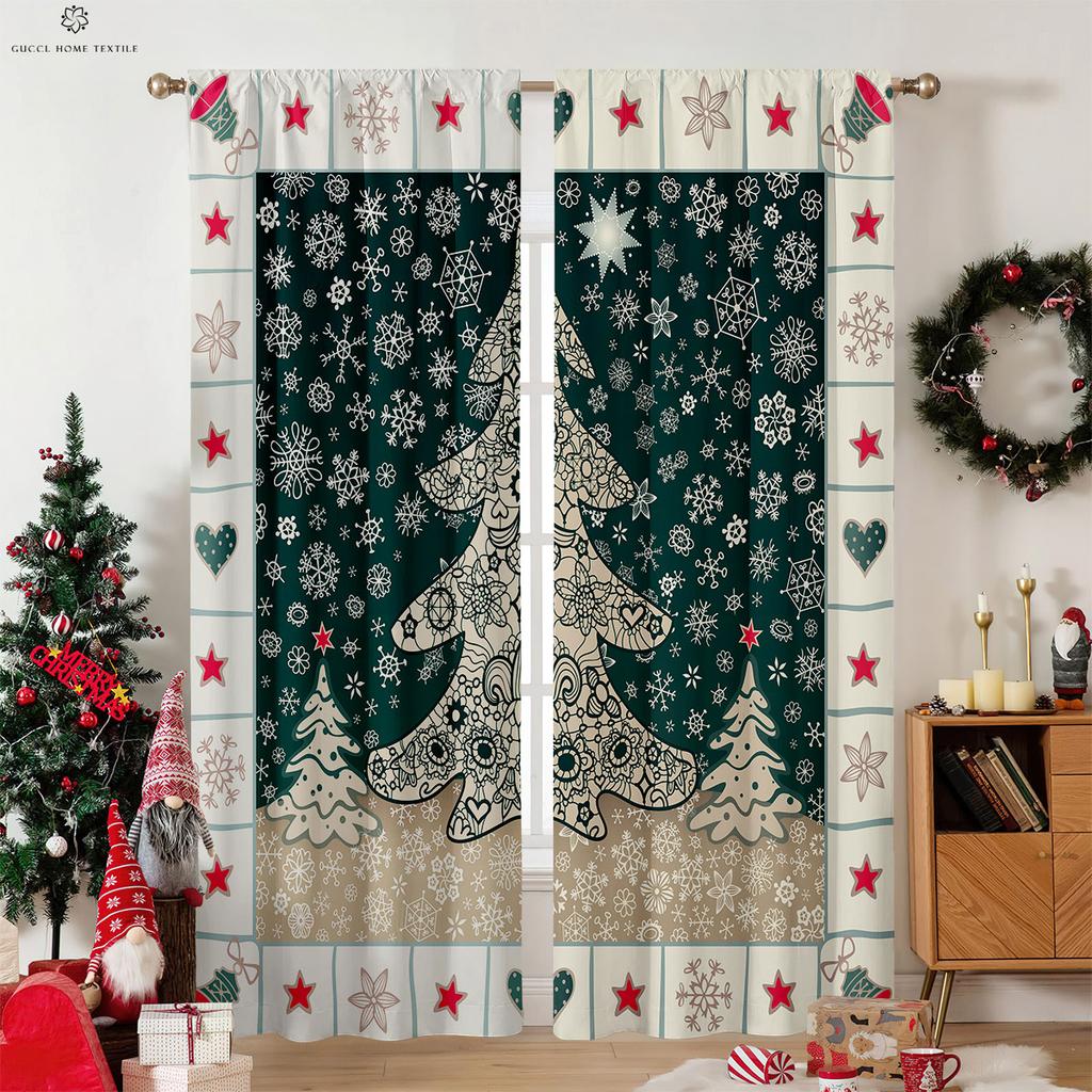 Рождественские шторы с рисунком снежинки и лося под дерево, декоративные шторы в стиле ретро, шторы для спальни и гостиной, 2 шт.