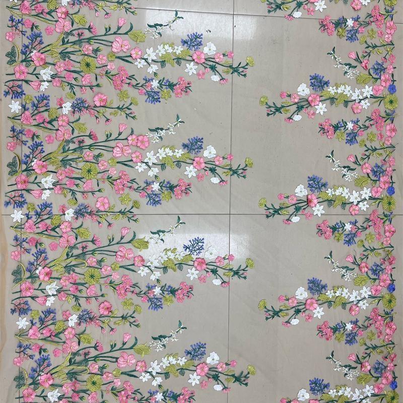Colorful Floral Embroidery Lace Fabric Sewing for Bridal Dress Gown 90*150cm
