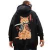 Samurai Cat Printed Men's Hooded Sweatshirts Japanese Element Graphic Pullover Autumn Keep Warm Essentials Hoodie Oversized Coat