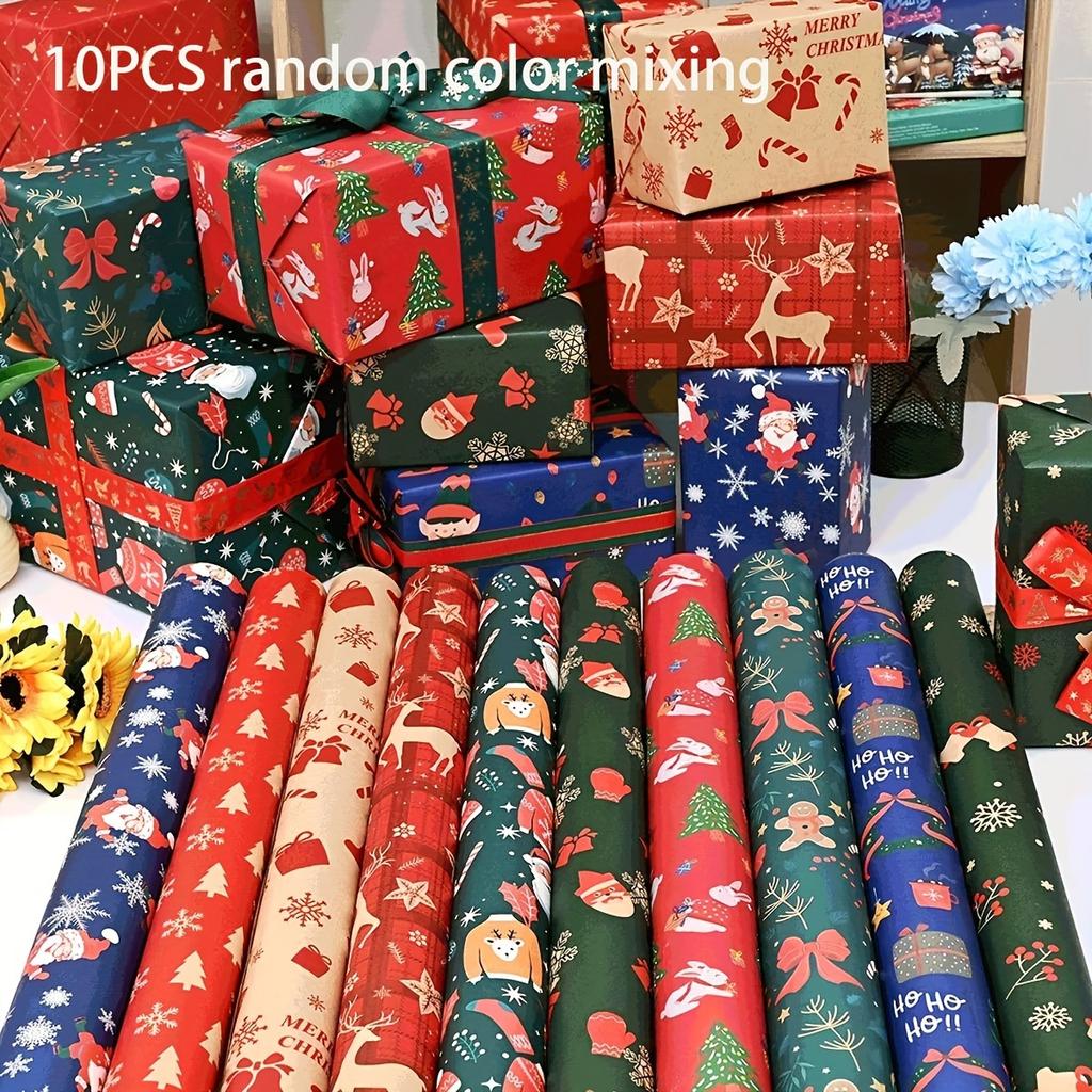 6/10pcs Reusable Christmas Wrapping Paper & Wall Decor Stickers - Vibrant Mixed Colors for Gift Boxing & Festive Home Decor, Christmas Decorations