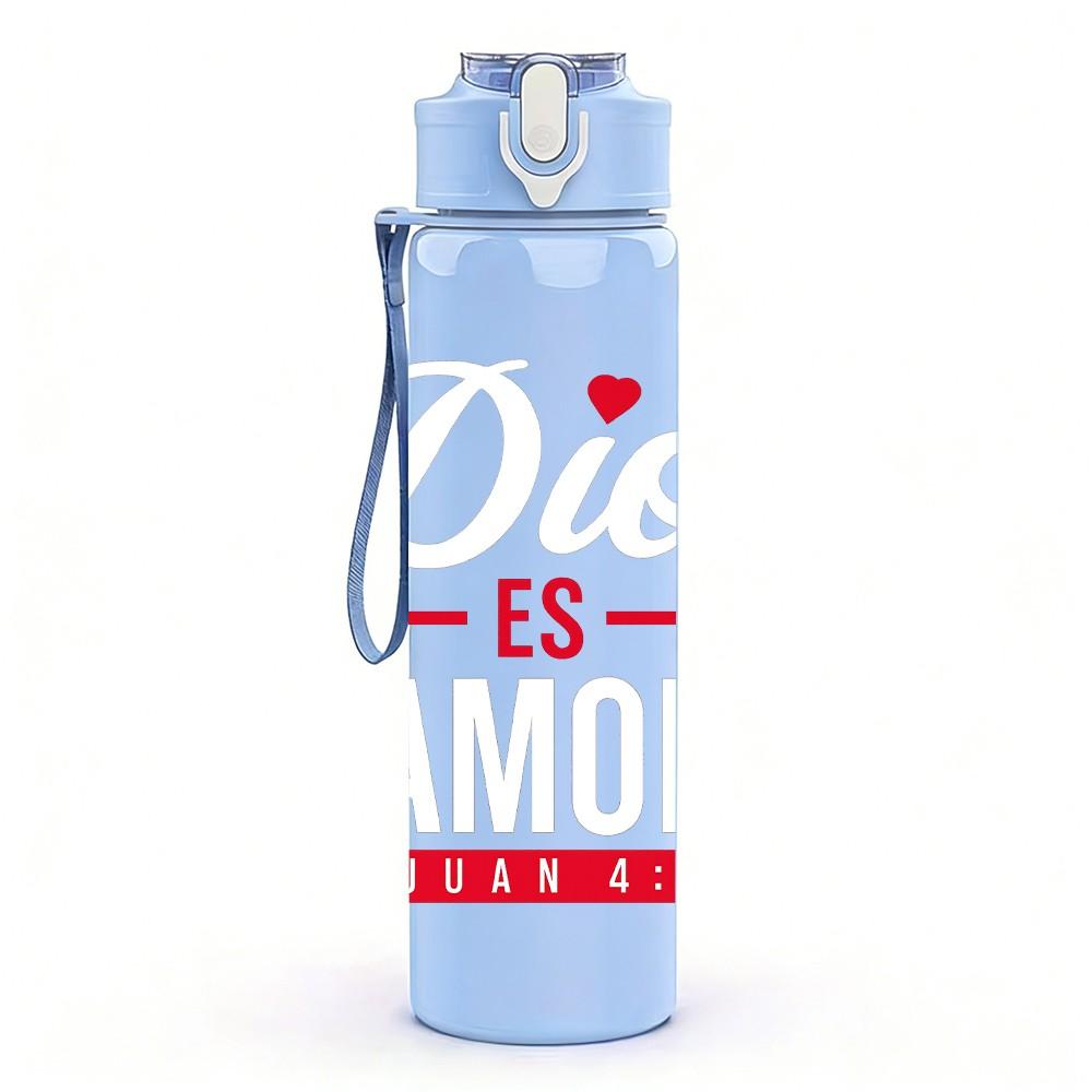 1PC ES Minimal Red Text Slogan Print 750ml Color Plastic Sports Water Bottle Leakproof Flip Straw Lid Suitable for Sports Office Home Use