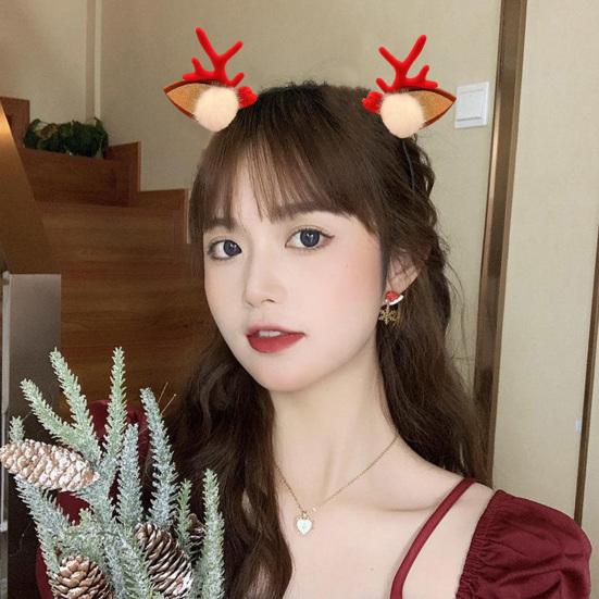 1 пара женских заколок для волос с мультяшным декором из рога, противоскользящая нержавеющая сталь, легкий плюшевый шарик, декор в рождественском стиле, новогодний праздничный подарок для девочек, заколки для волос