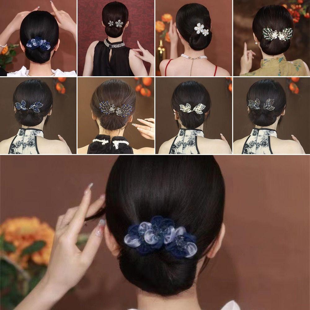 Alloy Hair Bun Roller Non-slip Twist Hairstyle Bun Elegant Flower Hair Clip Women Girls