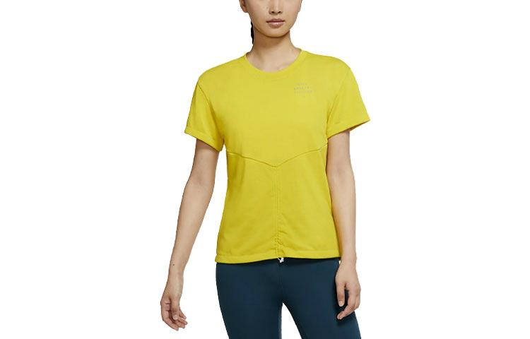 Nike Dri Fit Running T Shirts Women's Yellow Crew Neck Moderate Straight Fit DD5316-733