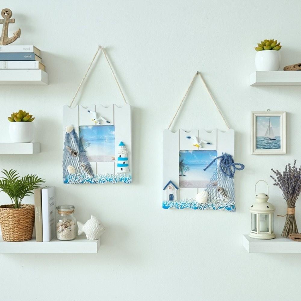 Фоторамка в морском стиле, деревянный материал, настенный подвес для украшения, украшение для спальни