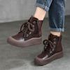 Retro Genuine Leather Short Boots Lace Up Thick Sole Plush Warm Cotton Boots Women's Shoes