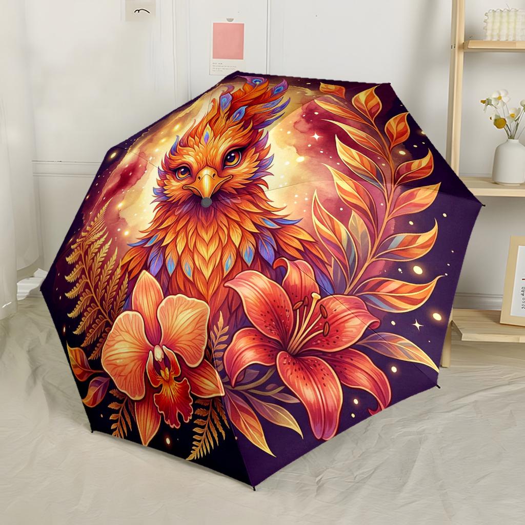 Автоматический складной зонт Phoenix Rising Artwork, компактный, для путешествий, с 8 спицами, прочный, пластик, железо, для любого сезона