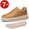 Fashion Men's Casual Leather Chunky Elevator Sneakers 7cm Height Increasing Shoes Breathable Comfortable Fashion Thick Soled Lift Sports