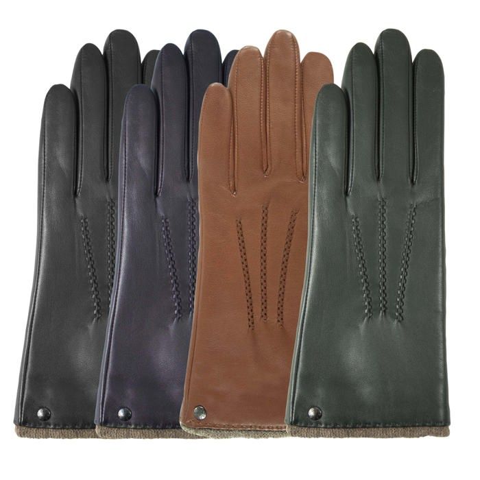 Isotoner Gants en cuir d'agneau pleine fleur, doublés cachemire noir femme
