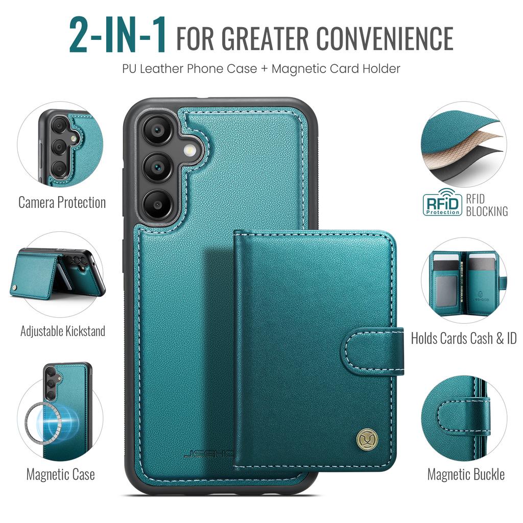 For Samsung Galaxy A35 5G Case JEEHOOD J09 RFID Blocking Card Holder Leather Back Phone Cover Magnetic Case