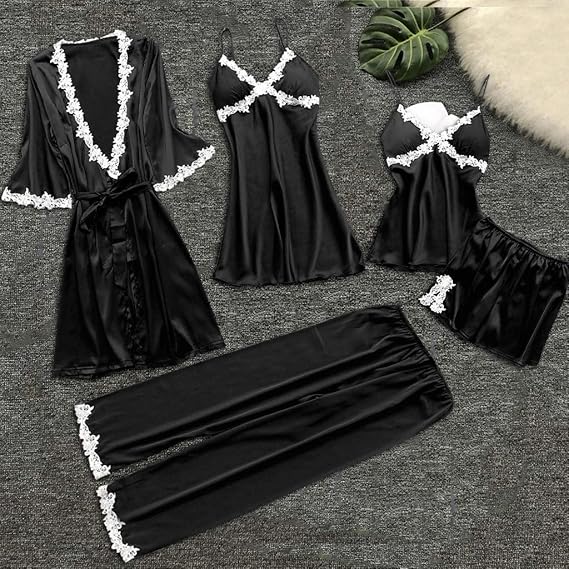 Женский пижамный костюм из 5 предметов: ночная рубашка, топ, шорты, брюки, комплект, сексуальное кружевное платье, пижамы, ночная рубашка