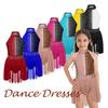 Girls Lyrical Dress Shiny Rhinestone Decor Sleeveless Irregular Hem Dance Leotard Dress Kids Dancewear