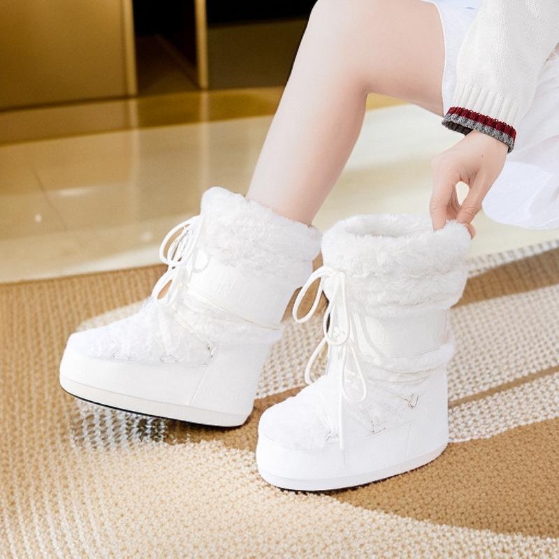 Модные водонепроницаемые женские зимние сапоги 2025 года, новые, с утолщенным тепловым рукавом, хлопковые сапоги, нескользящие и износостойкие луноходы