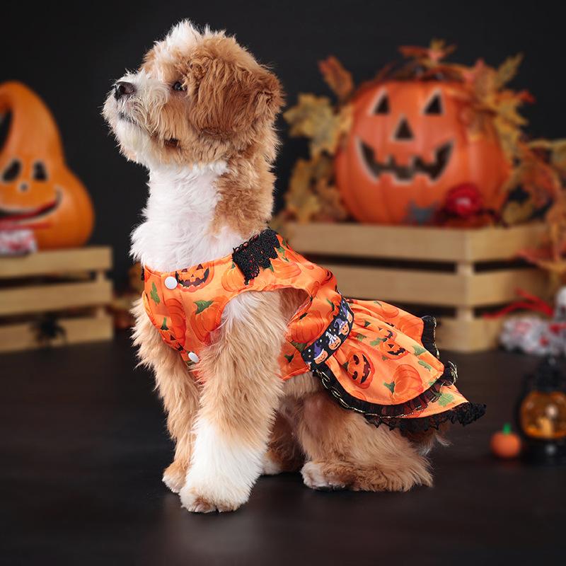 Костюм для собаки на Хэллоуин, забавное платье для собаки, юбка с узором из тыквы для домашних животных, чихуахуа, мопса, бишона, щенка, праздничные принадлежности, одежда для собак