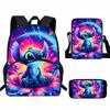Stitch Kids School Backpack Set Elementary Students Oxford Fabric Ergonomic Design Printed Cartoon 3-Piece Bundle