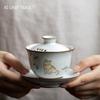 Китайская керамическая гайвань из печи Жу с милым узором в виде кошки, ситечко, чашка для чая, портативная для путешествий, ручная работа, пиала для чая, домашний чайный набор, посуда для напитков 150 мл