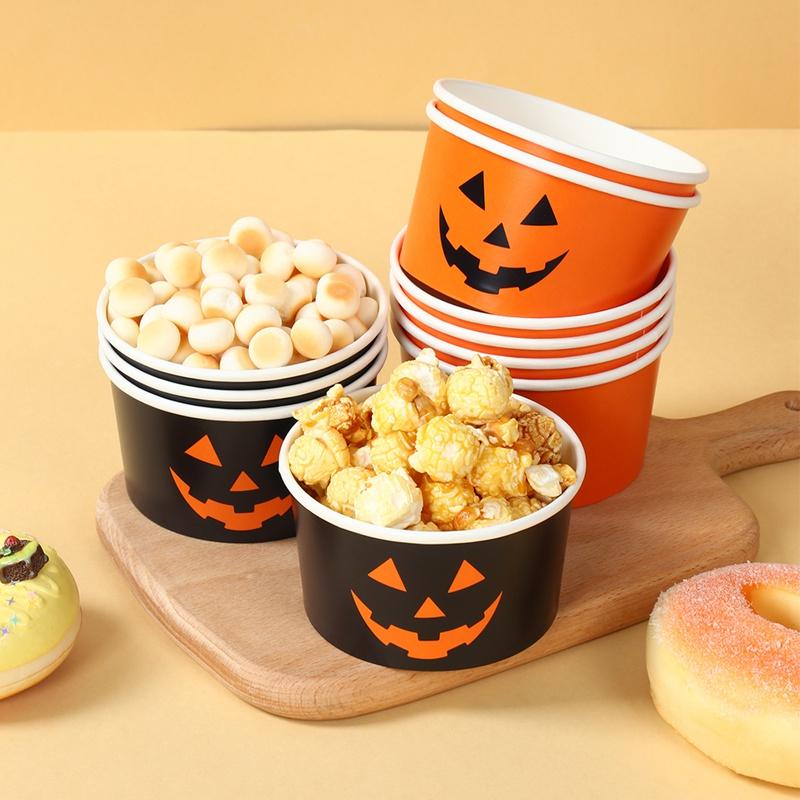 Halloween Paper Bowl Disposable Tableware Snack Box Ice Cream Cup Pumpkin Bowl Happy Halloween Party Decor Supplies