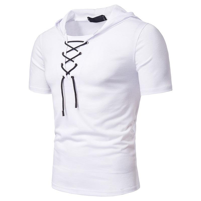 Мужская летняя оверсайз приталенная винтажная футболка-худи с коротким рукавом