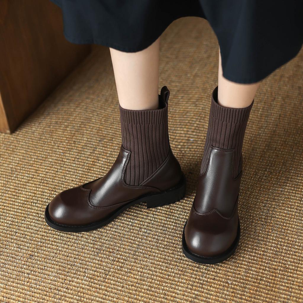 Krazing Pot Микрофибра Осенне-зимняя обувь Толстый средний каблук Размер 43 Ботинки челси Вязаный сзади Эластичные ботильоны