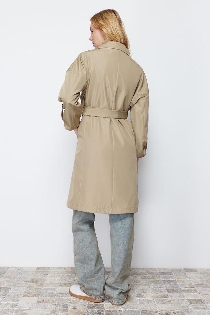 Women's Fashion Light Khaki Oversize Belted Water Repellent Long Trench Coat