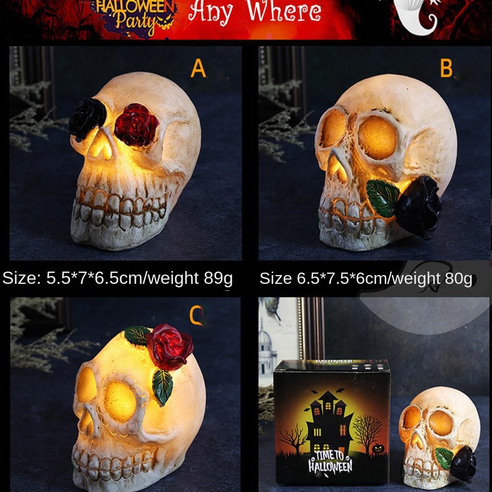 Horror Skeleton Head Statue LED White Halloween Decoration Simulation Skull Ghost  House Ornaments