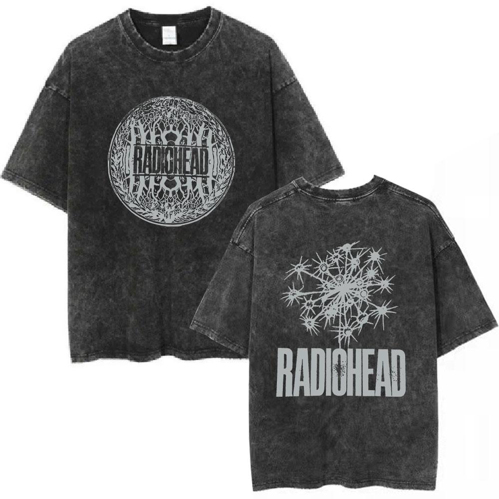 Radiohead Rock Band Washed Cotton T Shirt Men Women Hip Hop Music Tee Fashion Short Sleeve Tshirt Summer Oversized T-shirts Tops