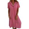 Midi Womens Dress Linen Cotton Vneck Short Sleeve Swing Dress Casual Aline Flowy Sundress Summer Beach Outfits