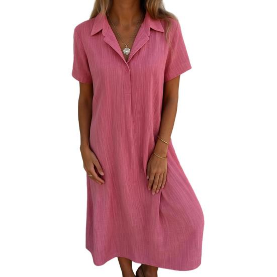 Midi Womens Dress Linen Cotton Vneck Short Sleeve Swing Dress Casual Aline Flowy Sundress Summer Beach Outfits
