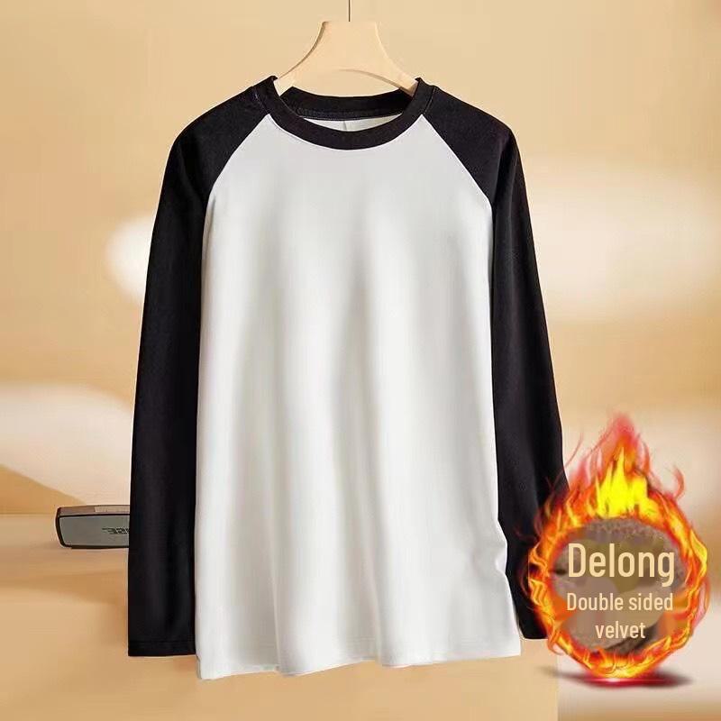 Men's Double-Sided German Velvet Colorblock Bottoming Shirt - Stylish Youth Top for Autumn and Winter