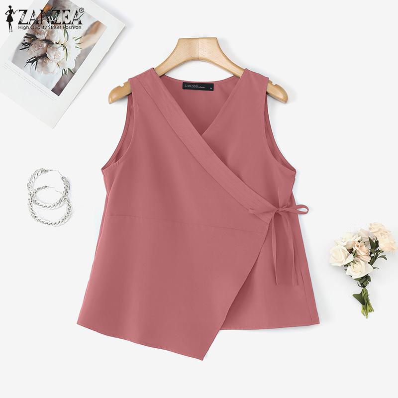 ZANZEA Женские повседневные майки без рукавов с V-образным вырезом и шнуровкой