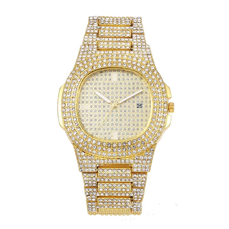 Hiphop Super Cool Hiphop Diamond Watch Rap Men's Quartz Strap Calendar Full Star Steel Strap Full Diamond Watch