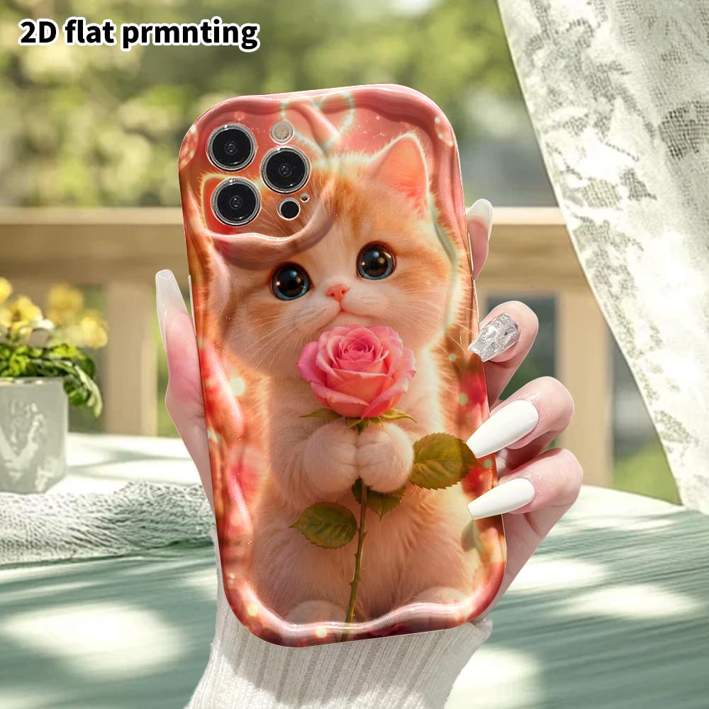 Phone case: 2D flat, fits iPhone 18, 17, 16, 15, 14, 13, 12 Pro, phone decoration, holding a pink rose, perfect gift for Christmas and Halloween