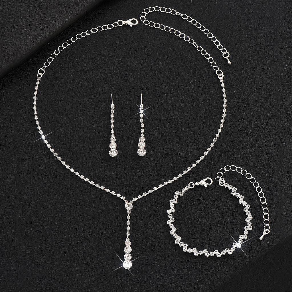 2026 Simple Bridal Jewelry Set Ornaments Light Luxury Zircon Necklace Earrings Bracelet Set Multi-color Selection