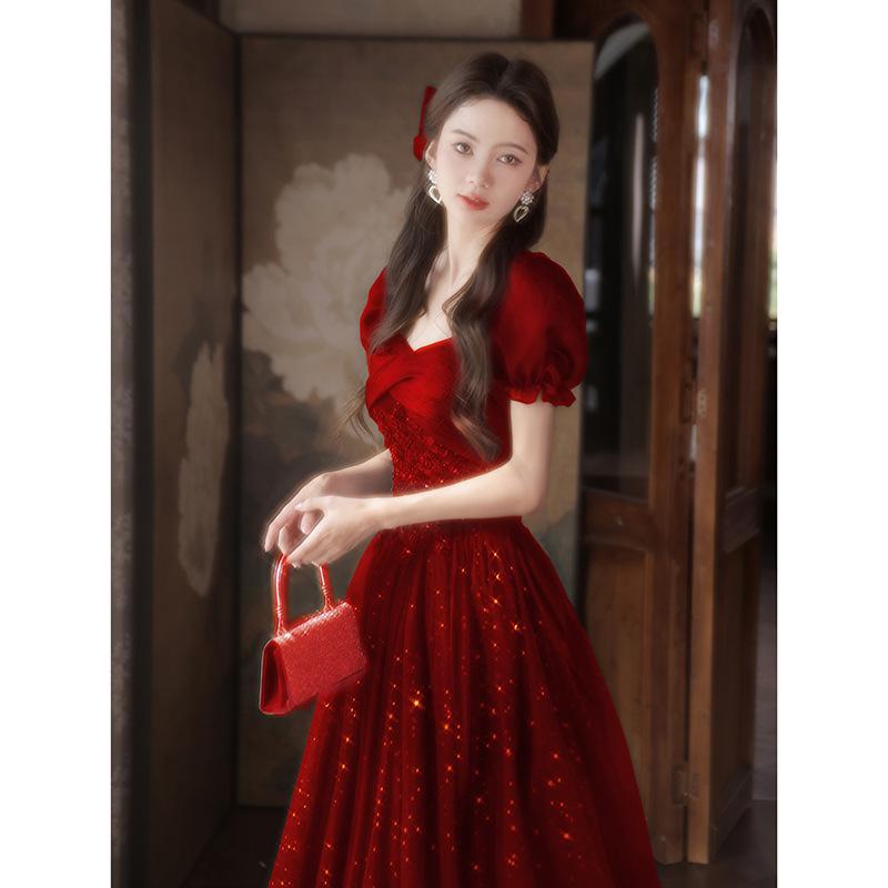 French toast dress bride 1011 wedding art test red engagement dress skirt high-end light luxury niche high-end fairy
