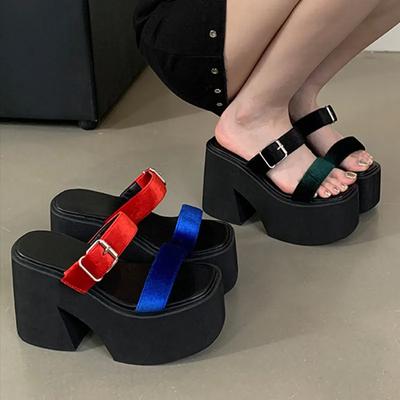 Модные сексуальные сандалии на массивной платформе с открытым носком для женщин, супер высокий каблук 11 см, шлепанцы для женщин, танкетка, летние шлепанцы