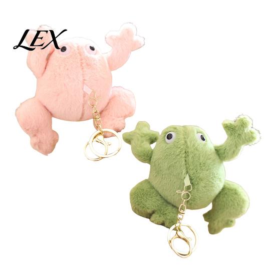 Soft Fabric Key Ring Cute Frog Plush Keychain, Stuffed Animal Pendant with Raised Paw, Cartoon Versatile Holder for Women Bag Charm Backpack,