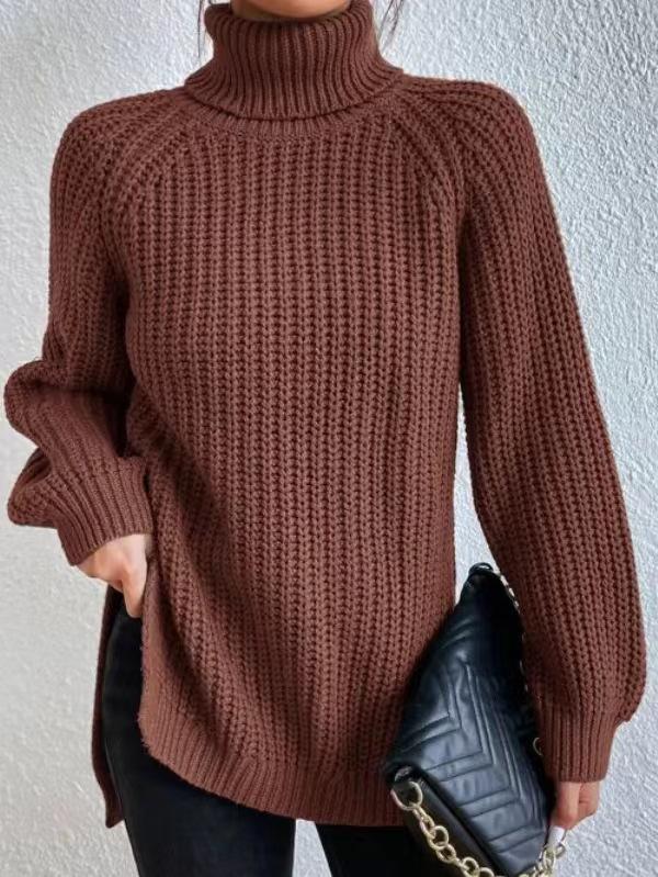 autumn and winter medium and long knitted sweater with shoulder sleeves and high lapel neck split ends. European and American sweaters and tops fo