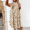 Short Sleeve Summer Dress Women Boho Floral Printed Sundress Beach Holiday Midi Dresses