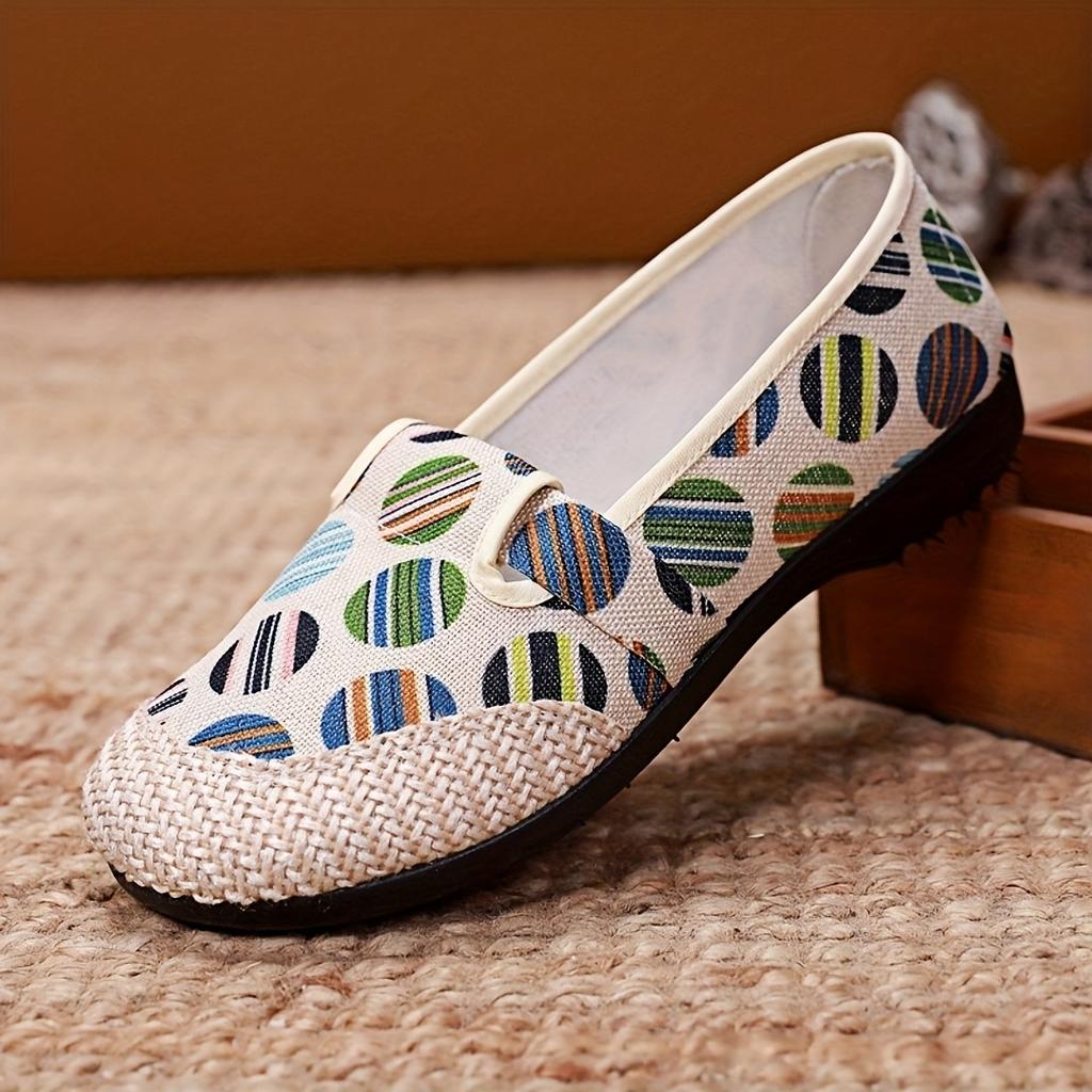 Женские парусиновые туфли-лодочки на плоской подошве с цветным полосатым узором, удобные повседневные мокасины Uppe для ношения в течение всего дня