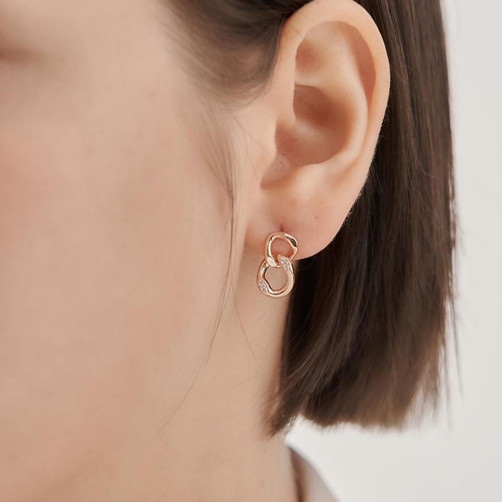 [ELLE Jewelry] 14K Chain Drop Cubic Earrings (Gold Pin) ELGPEE565