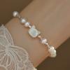 Cute Cat White Butterfly Shell Natural Freshwater Pearl 925 Silver Fragmented Silver Crowd Design Ins Bracelet Full Body Silver Girl