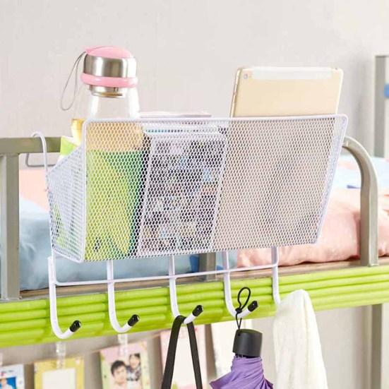 Металлическая подвесная стойка для хранения, крючки для корзины, держатель для книги, телефона, органайзер для кровати в общежитии