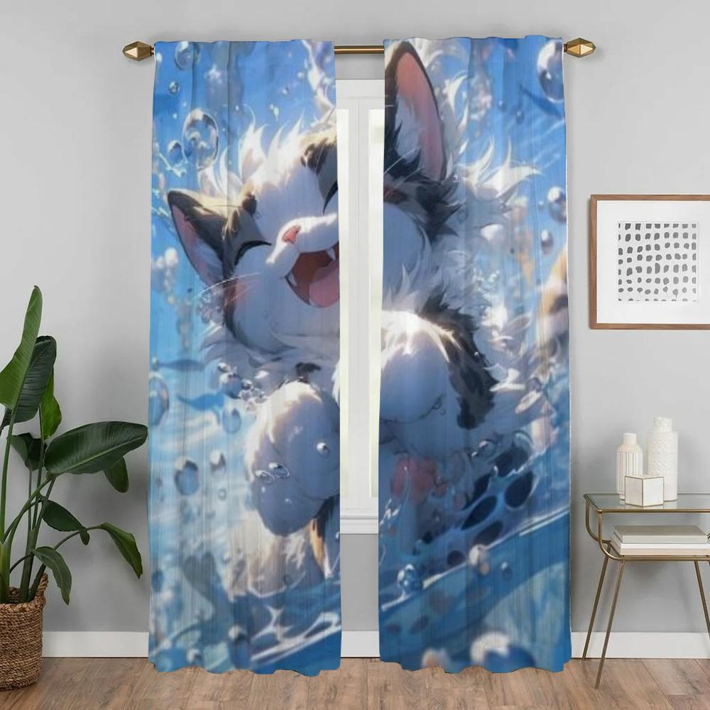 Anti-mosquito Curtains for Camera Cute Cartoon Cat Curtains Child Room Window Curtain for Room 2 Panel Partition Shades Living