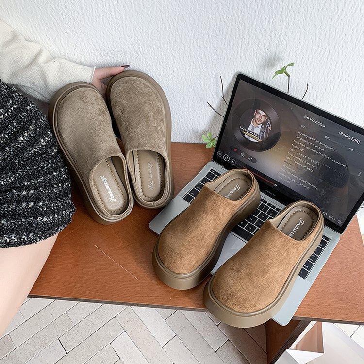 Половина пачки тапочек для ношения на улице весна 2025 года, новые корейские туфли на толстой подошве, половина пачки туфель Boken, женские туфли с сумкой на голову, полутапочки