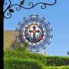Butterfly Cross Wind Spinner 3D Laser Cut Metal Garden Decor with Floral Design 360 Rotating Hook for Indoor Outdoor Housewarming Gift