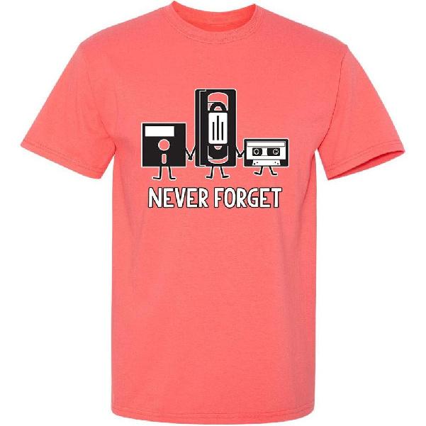 Never Forget Shirt Retro Floppy Disk VHS Cassette Funny Graphic Unisex Tee