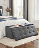 SONGMICS Storage Ottoman, Foldable Storage Chest, 110 x 38 x 38 cm, Faux Linen Footstool, Holds up to 300 kg, Bedroom Living Room Hallway, Dark Gray