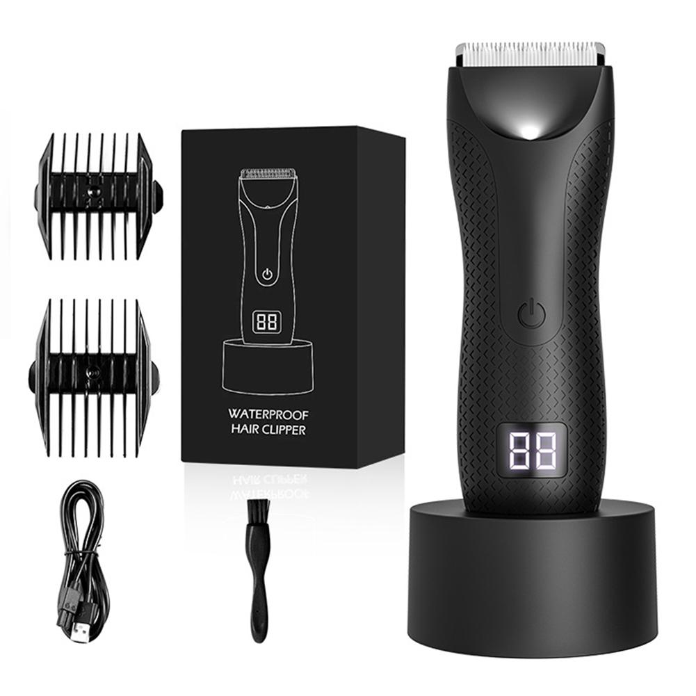 Body Hair Trimmer Rechargeable Electric Shaver Ceramic Blade Body Shaver with 2 Guide Comb Body Groomer for Fathers Day Gift