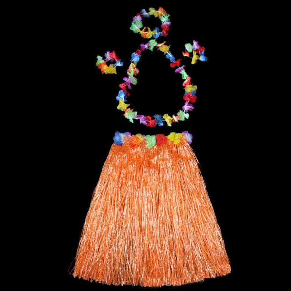 5pc/set Hula Show Hawaii Fancy Dress Costume Set Hawaiian Hula Skirt Grass Skirt Ladies