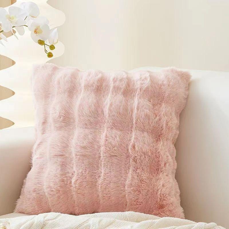 Cream Style Pillow Light Luxury Rabbit-like Plush Pillowcase Plush Living Room Home Sofa Bedroom Bedside Beige Backrest